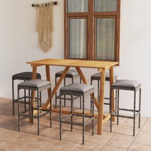 Set mobilier de bar de grădină cu perne , 7 piese , gri