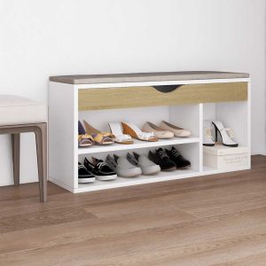 Pantofar, pernă, alb/stejar sonoma, 104x30x49 cm lemn prelucrat
