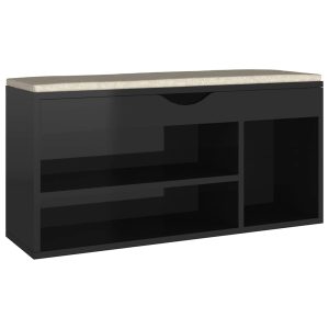 Pantofar cu pernă, negru lucios, 104x30x49 cm, lemn prelucrat