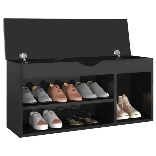Pantofar cu pernă, negru lucios, 104x30x49 cm, lemn prelucrat