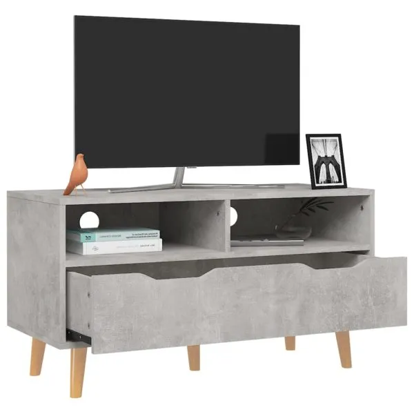 Comodă TV, gri beton, 90x40x48,5 cm, lemn prelucrat