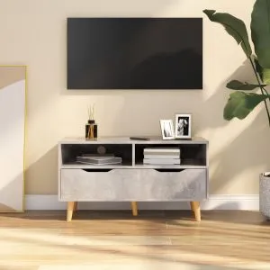 Comodă TV, gri beton, 90x40x48,5 cm, lemn prelucrat