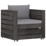 Set mobilier grădină cu perne, 2 piese, gri, lemn tratat