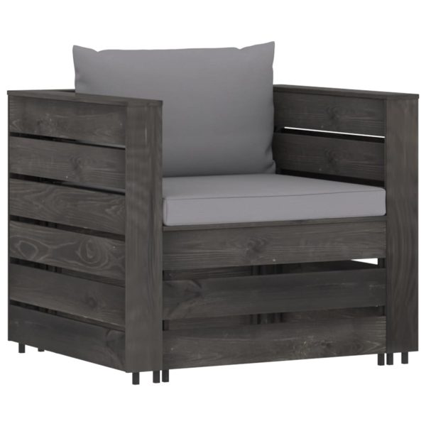 Set mobilier grădină cu perne, 2 piese, gri, lemn tratat