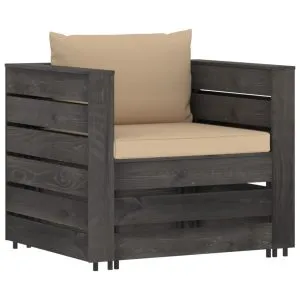 Set mobilier grădină, 2 piese, cu perne, gri, lemn impregnat