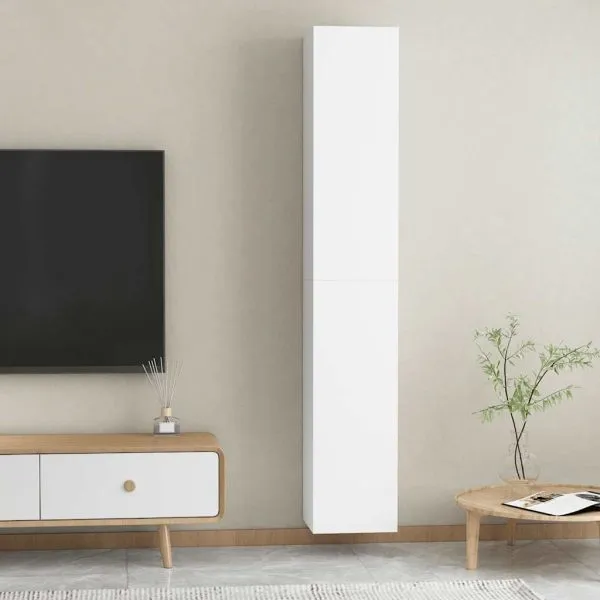 Comode TV, 2 buc., alb, 30,5x30x90 cm, lemn prelucrat