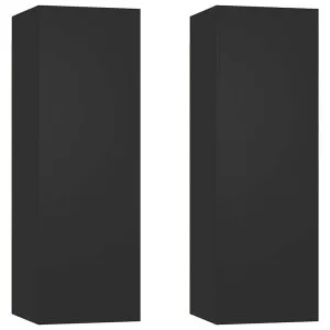 Comode TV, 2 buc., negru, 30,5x30x90 cm, lemn prelucrat