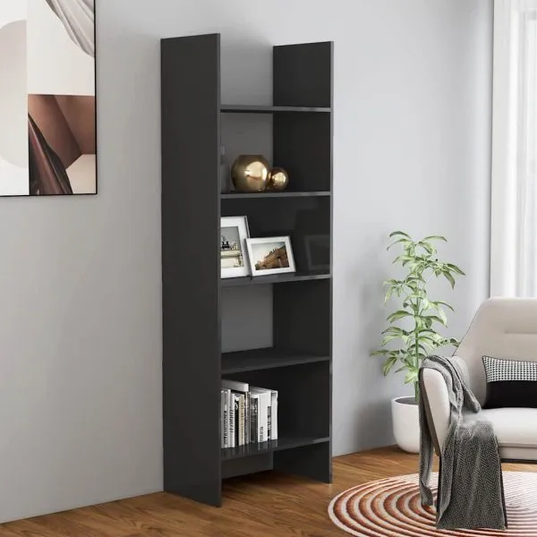 Bibliotecă, gri extralucios, 60x35x180 cm, lemn prelucrat