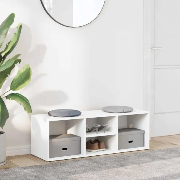 Banca depozitare pentru pantofi alb 105x35x35 cm lemn prelucrat