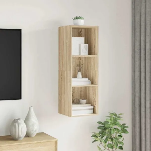 Dulap TV montat pe perete, stejar Sonoma, 37x37x107 cm, PAL