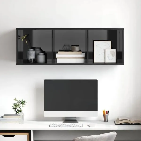 Dulap TV montat pe perete, gri extralucios, 37x37x107 cm, PAL
