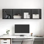 Dulap TV montat pe perete, gri extralucios, 37x37x142,5 cm, PAL