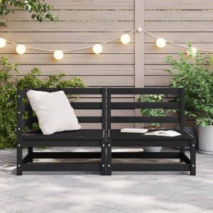 Set mobilier de grădină, 2 piese, negru, lemn masiv de pin