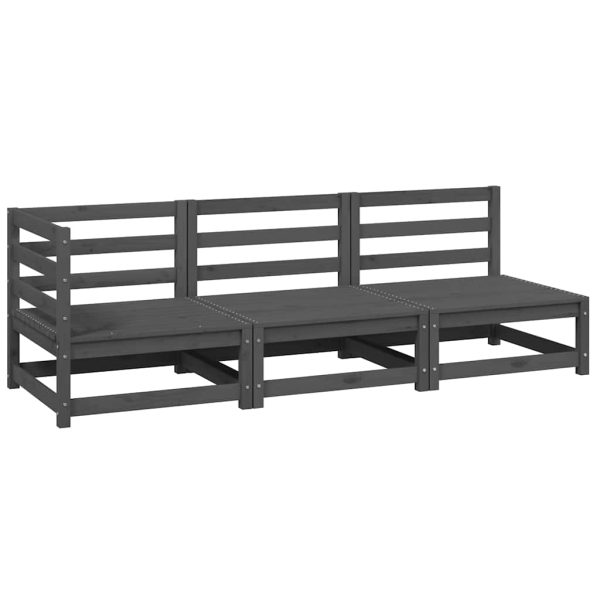 Set mobilier de grădină, 3 piese, gri, lemn masiv de pin