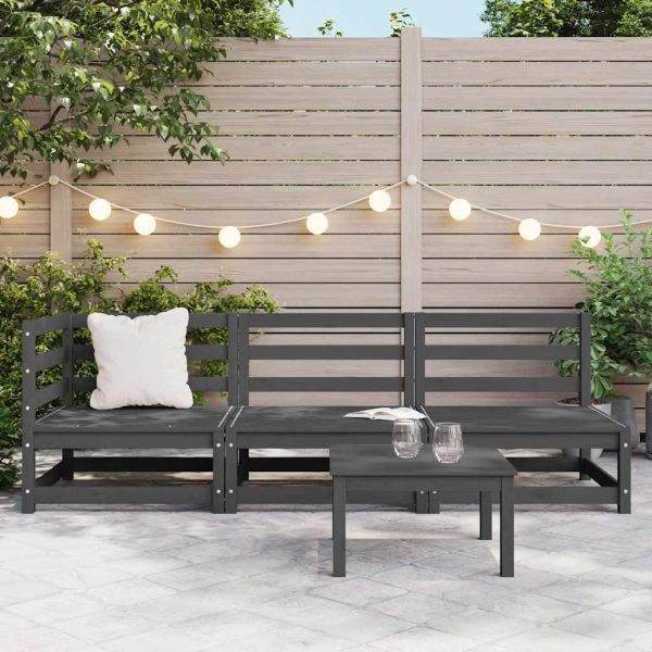 Set mobilier de grădină, 3 piese, gri, lemn masiv de pin