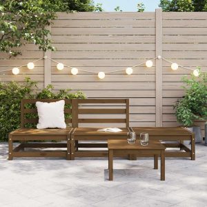 Set mobilier de grădină, 3 piese, maro miere, lemn masiv de pin