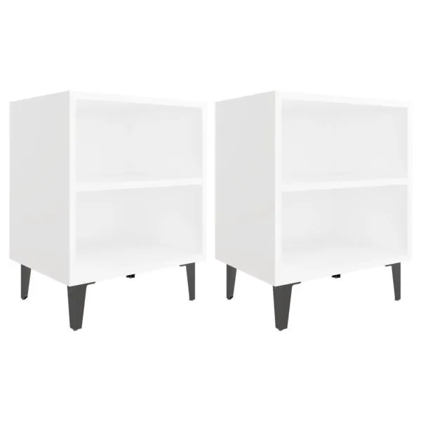 Noptiere cu picioare metalice, 2 buc, alb, 40x30x50 cm