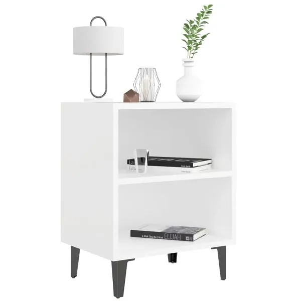 Noptiere cu picioare metalice, 2 buc, alb, 40x30x50 cm