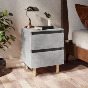 Noptiere cu picioare lemn masiv pin 2 buc. gri beton 40x35x50cm