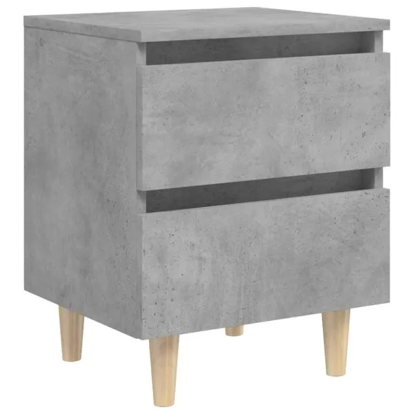Noptiere cu picioare lemn masiv pin 2 buc. gri beton 40x35x50cm