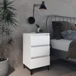 Noptiere cu picioare metalice, 2 buc., alb, 40x35x69 cm