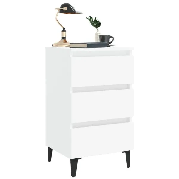 Noptiere cu picioare metalice, 2 buc., alb, 40x35x69 cm