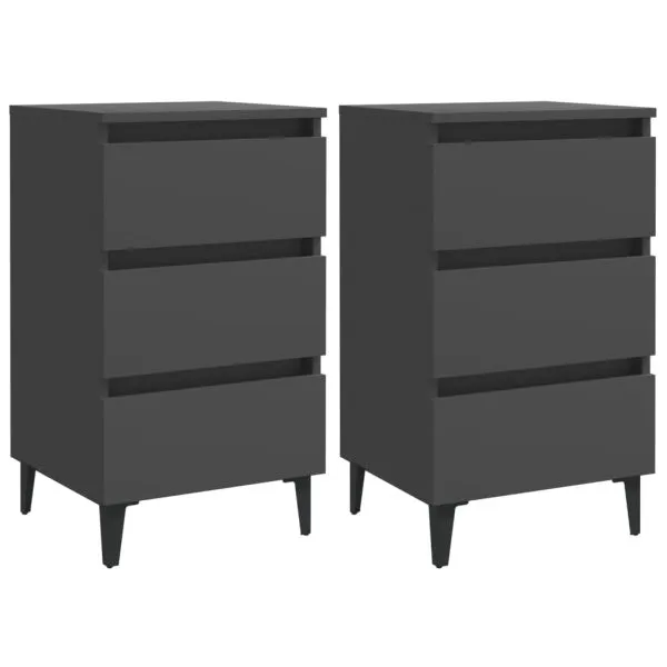 Noptiere cu picioare metalice, 2 buc. gri, 40x35x69 cm