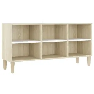 Comodă TV picioare lemn masiv alb/stejar sonoma 103,5x30x50 cm
