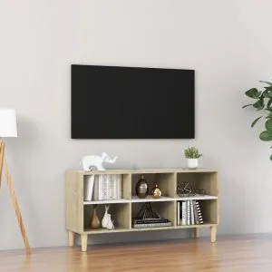 Comodă TV picioare lemn masiv alb/stejar sonoma 103