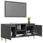 Comodă TV & picioare lemn masiv gri extralucios 103,5x35x50 cm