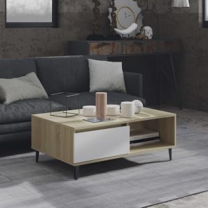 Măsuță de cafea alb și stejar Sonoma 90x60x35 cm lemn prelucrat