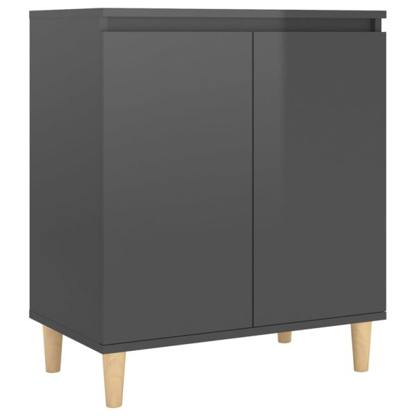 Servantă & picioare lemn masiv gri extralucios 60x35x70cm PAL