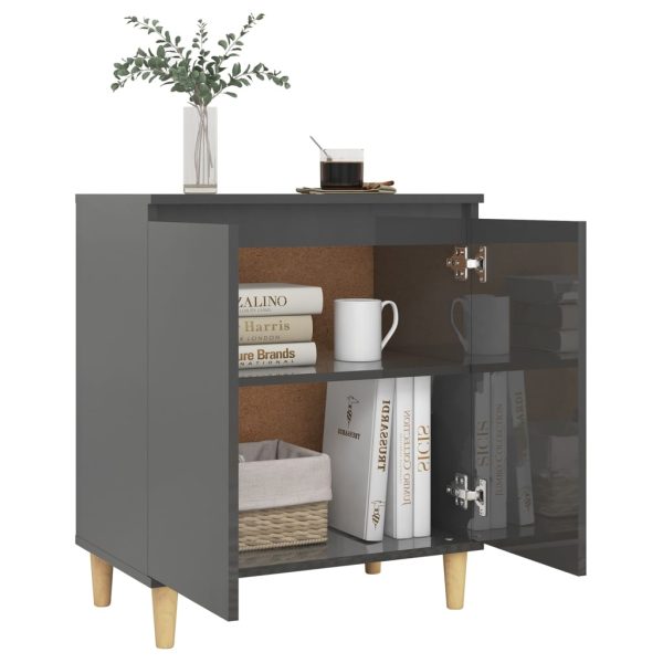 Servantă & picioare lemn masiv gri extralucios 60x35x70cm PAL