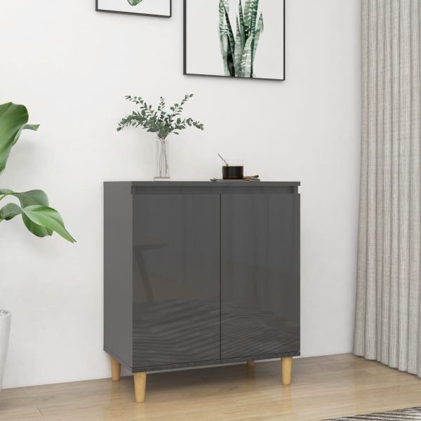 Servantă & picioare lemn masiv gri extralucios 60x35x70cm PAL