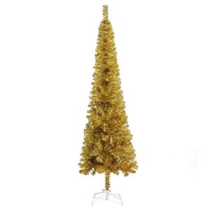 Brad de Crăciun artificial subțire, auriu, 120 cm