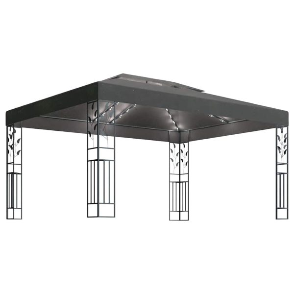 Pavilion cu acoperiș dublu&șiruri de lumini LED,antracit, 3×4 m