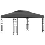 Pavilion cu acoperiș dublu&șiruri de lumini LED,antracit, 3×4 m
