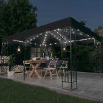 Pavilion cu acoperiș dublu&șiruri de lumini LED,antracit, 3×4 m