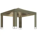 Pavilion cu acoperiș dublu & lumini LED, gri taupe, 3x3x2,7m