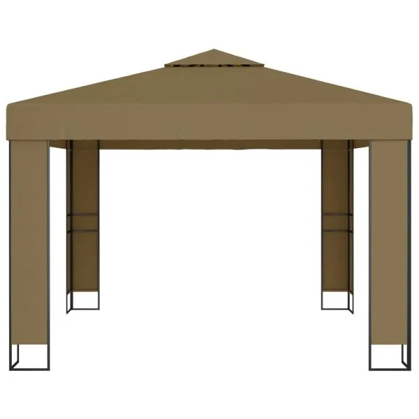 Pavilion cu acoperiș dublu & lumini LED, gri taupe, 3x3x2,7m