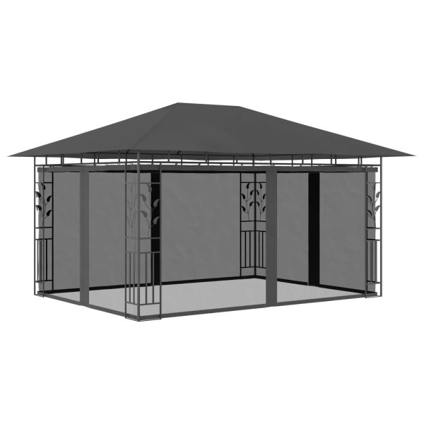 Pavilion cu plasă anti-țânțari&lumini LED, antracit, 4x3x2,73 m