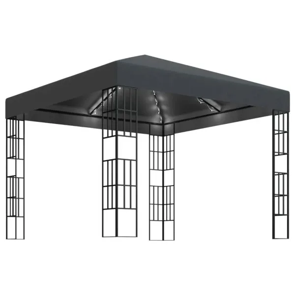 Pavilion cu șir de lumini LED, antracit, 3×3 m