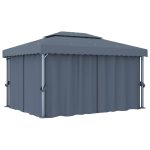 Pavilion cu perdele & șiruri lumini LED, antracit, 4×3 m