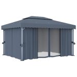 Pavilion cu perdele & șiruri lumini LED, antracit, 4×3 m