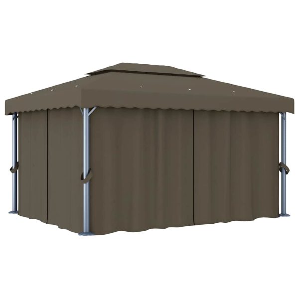 Pavilion cu perdea & șir de lumini LED, gri taupe, 4×3 m