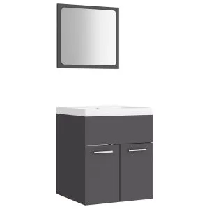 Set mobilier de baie, gri, lemn prelucrat