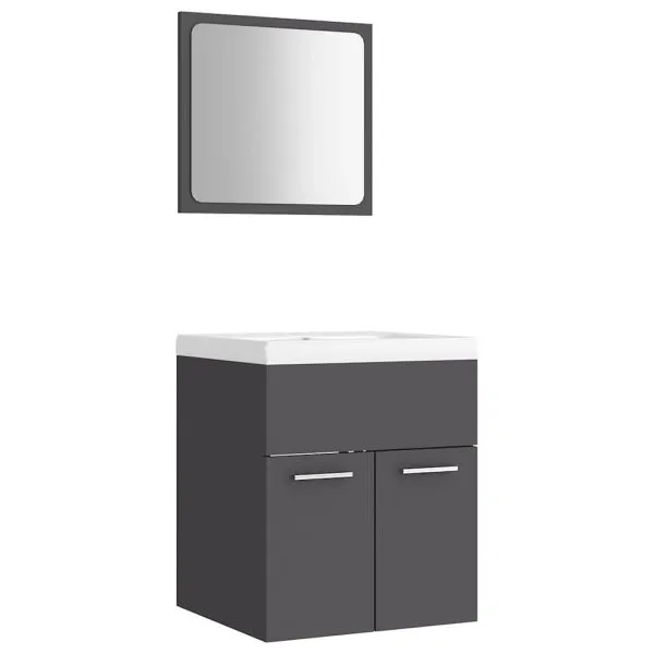 Set mobilier de baie, gri, lemn prelucrat