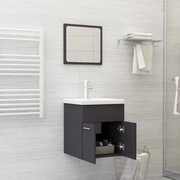 Set mobilier de baie, gri, lemn prelucrat