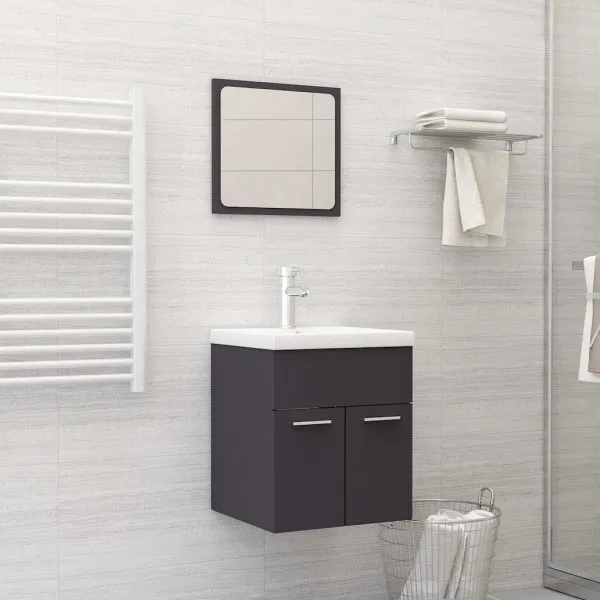 Set mobilier de baie, gri, lemn prelucrat