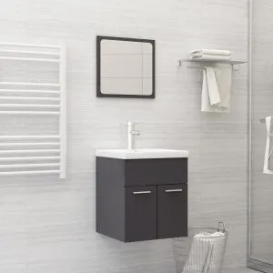 Set mobilier de baie, gri extralucios, lemn prelucrat